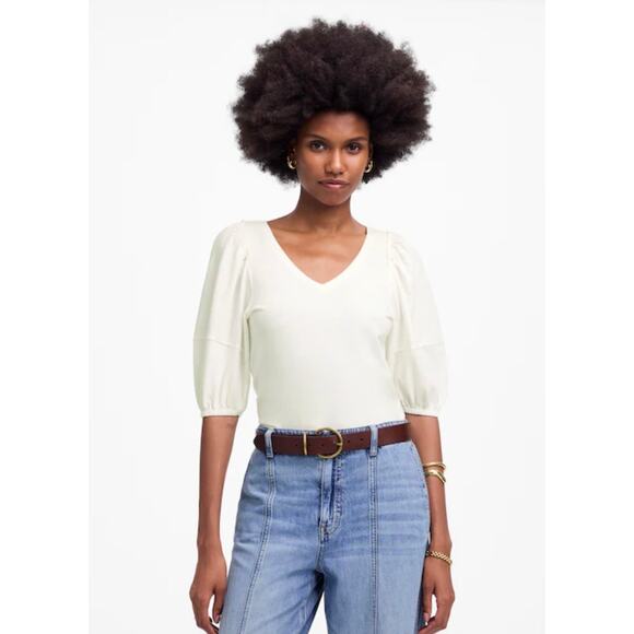 Madewell NWT Women’s Black Puff Sleeve V Neck Top size XXL - Picture 7 of 8